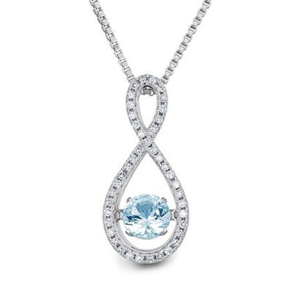 Dancing Aquamarine and 0.12 CT. T.W. Diamond Infinity Pendant in Sterling Silver