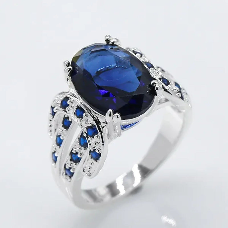 Women Ring 925 Sterling Silver Oval Cut Natural Black Sapphire & Diamond Ring Je