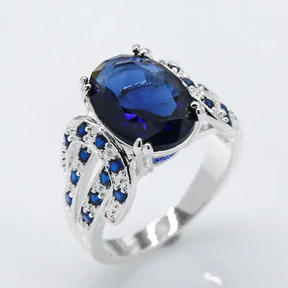 Women Ring 925 Sterling Silver Oval Cut Natural Black Sapphire & Diamond Ring Je
