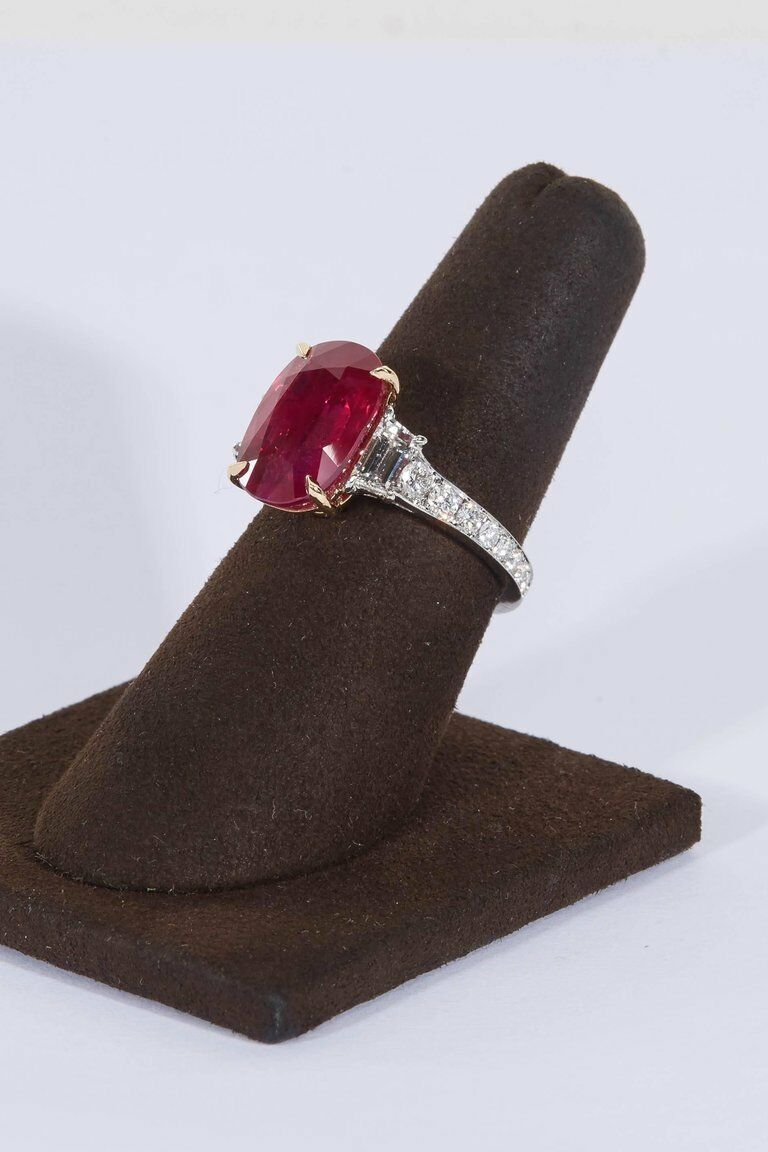 GRS Certified 6.01 Carat GIA Cert Ruby 1.10 Carat Diamond Platinum Ring Ruby