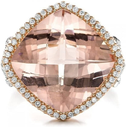 YI Pink Diamond Rings for Women Girlfriend Girls Champagne Hollow Luxurious Eleg