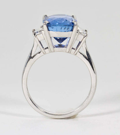 GIA Certified 8.04 Carat Cushion Cut Blue Sapphire Diamond Gold Ring
