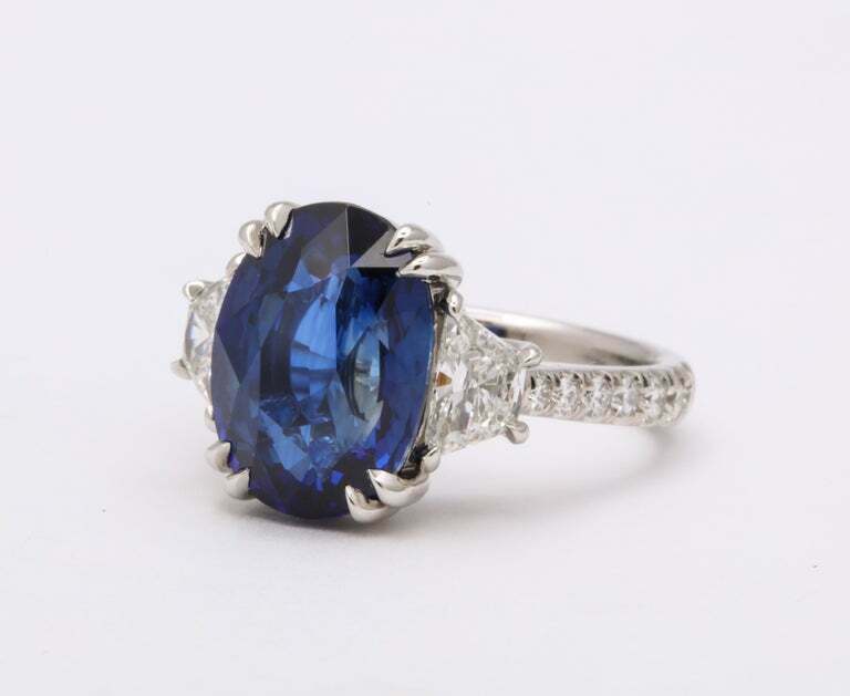 8 Carat Vivid Blue Sapphire and Diamond Ring