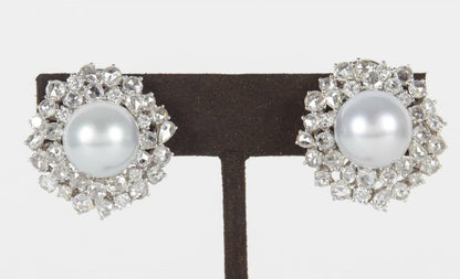 PEARL EARRING TWO PIECE 12 MM EACH WITH DIAMOND ROUND BR AND ROSE SHAPE 18K W/G