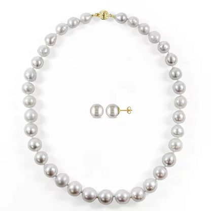 Allura 9-11 Mm White South Sea Pearl Strand Necklace and 9-10 Mm Stud Earrings S