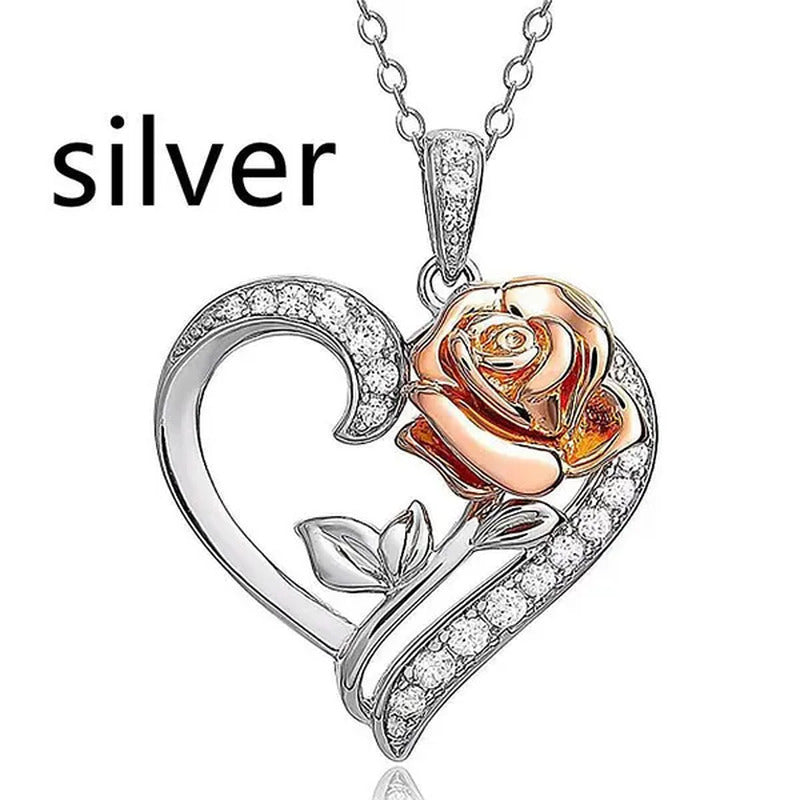 Exquisite Fashion Heart Rose Zircon Necklace Couple Heart Pendant Engagement Nec
