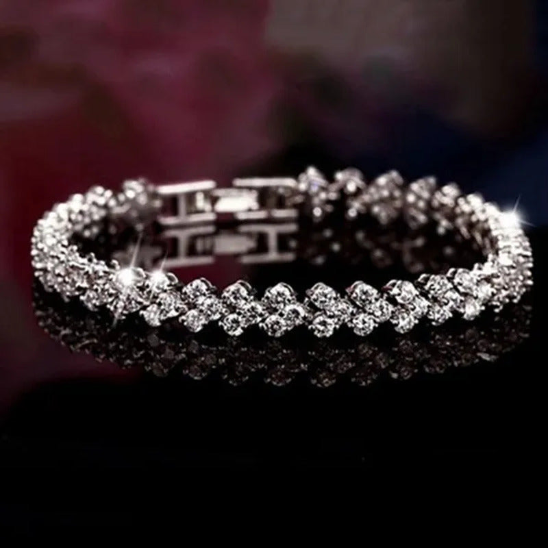 Fashion Roman Style Women'S 925 Sterling Silver Crystal Diamond Bracelet Gold an