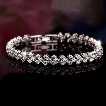 Fashion Roman Style Women'S 925 Sterling Silver Crystal Diamond Bracelet Gold an