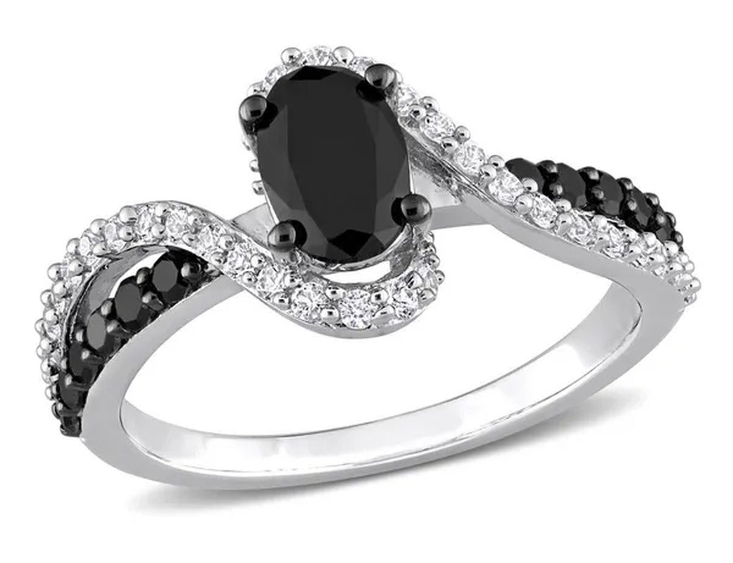 1.00 Carat (Ctw) Black Diamond Twist Ring in Sterling Silver with White Sapphire