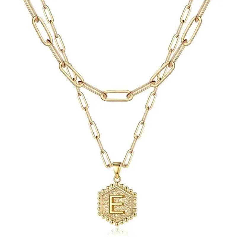 Dainty Layered Initial Necklaces for Women, 14K Gold Plated Paperclip Chain Neck