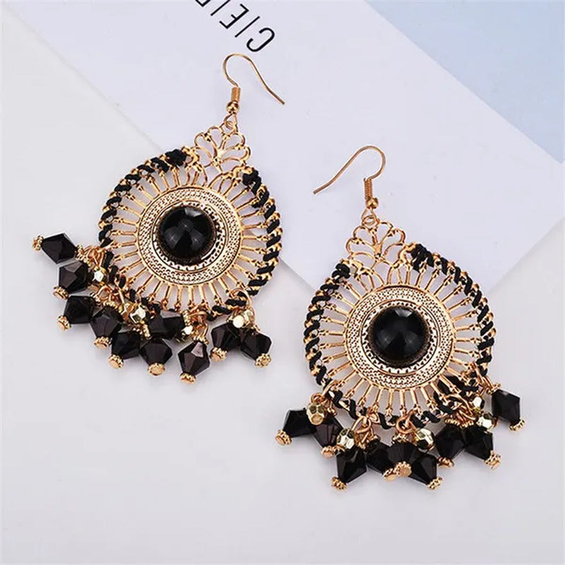 Tassel Wedding Flower Disc Dangle Drop Earrings Fashion Statement Jewelry Ethnic
