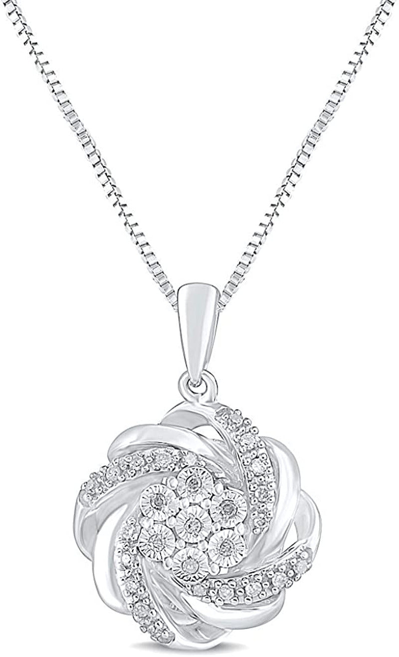 Diamond Pendant Necklace in Sterling Silver 1/10 Cttw - 18 Inch Box Chain