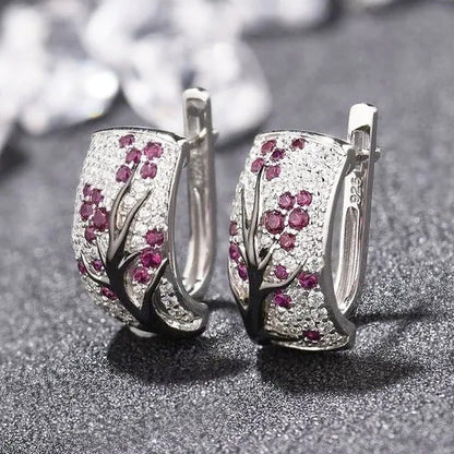 YOHAPP Dazzling 925 Sterling Silver Natural Gemstone Diamond Floral Earrings Wom