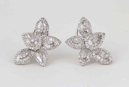 Stunning Baguette and Round Diamond Gold Cluster Earrings
