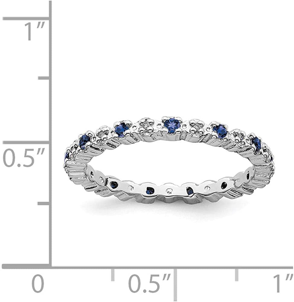Solid 925 Sterling Silver Stackable Created Sapphire Blue September Gemstone and