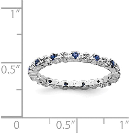 Solid 925 Sterling Silver Stackable Created Sapphire Blue September Gemstone and