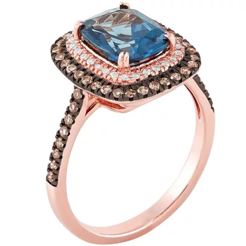 Cushion-Cut London Blue Topaz Ring with 0.37 CT. T.W. Diamonds in 14K Rose Gold