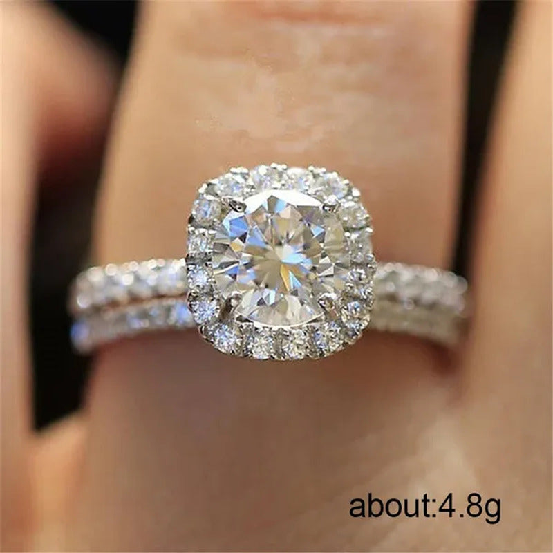 Exquisite Silver Plated round Cut White Sapphire Diamond Promise Rings Courtship