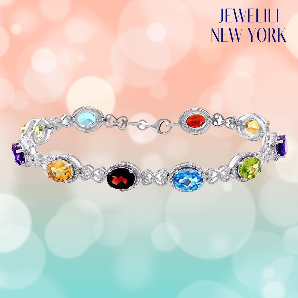 Sterling Silver 8X6Mm Oval Blue Topaz, Peridot, Amethyst, Citrine and Garnet Mul
