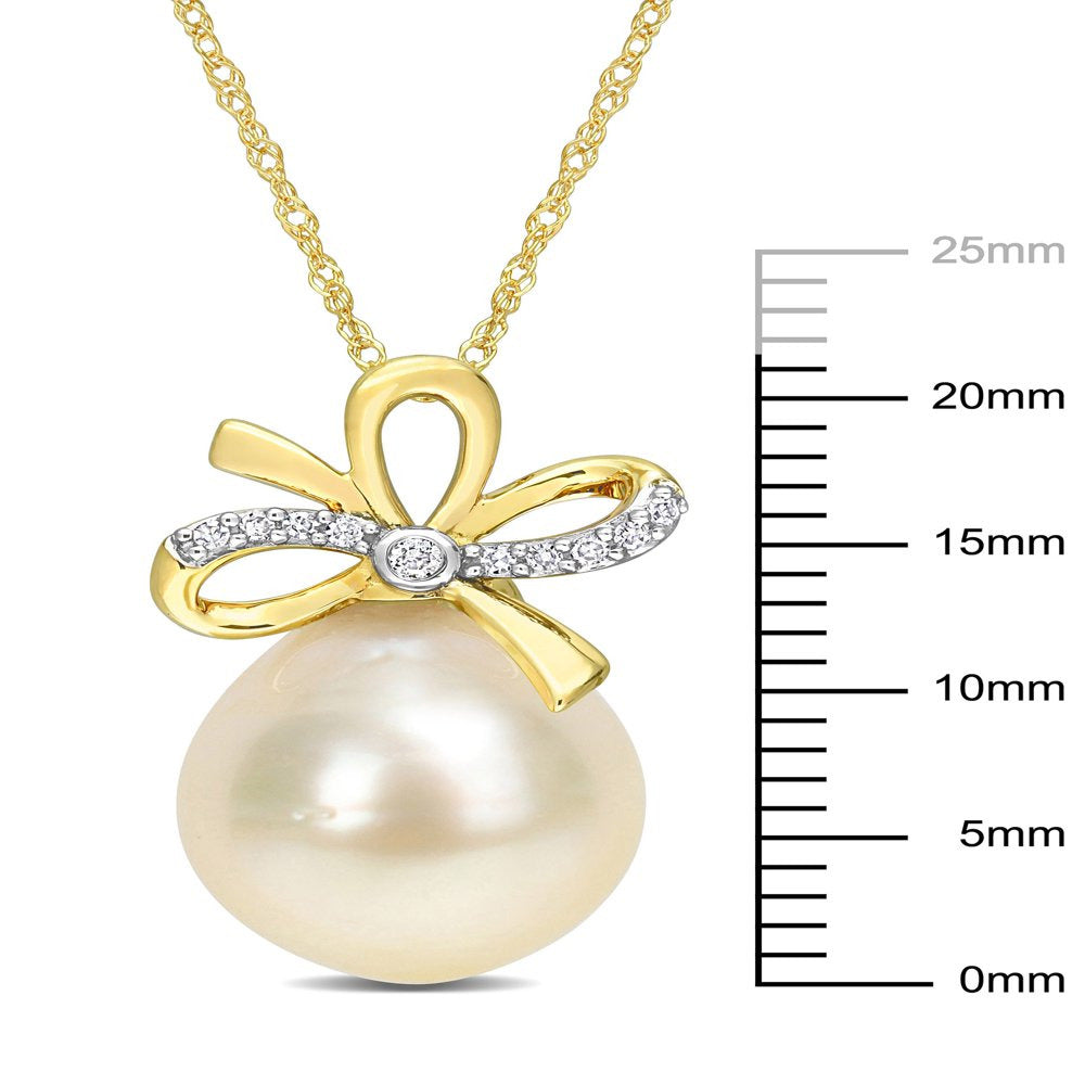 12 - 12.5Mm Drop Golden South Sea Cultured Pearl & Diamond Accent 14K Yellow Gol