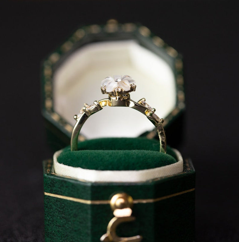 Floral Wedding Band for Women 18K 14K Gold S925 Silver Diamond Ring