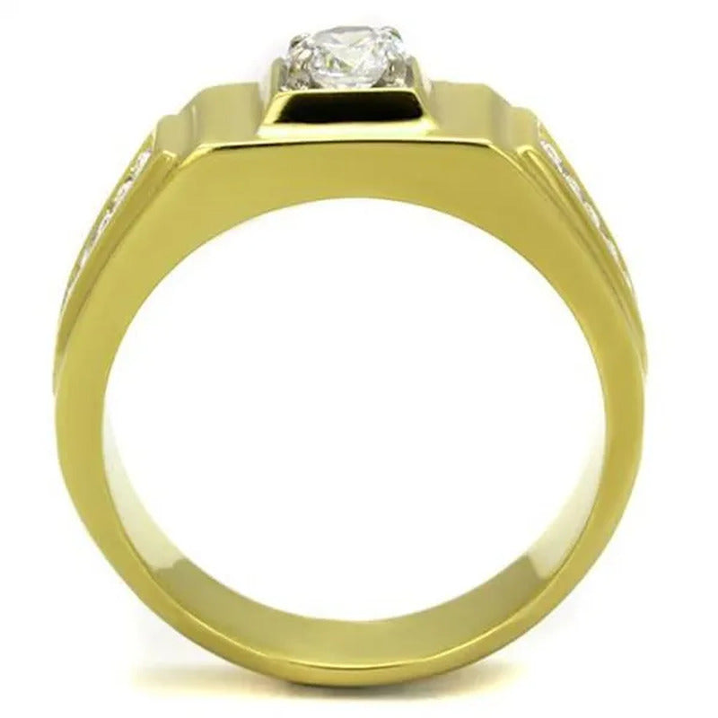 Men'S 1.18 Ct Faux Diamond Stainless Steel 14K Gold Ion Plated Ring Sizes 8-13