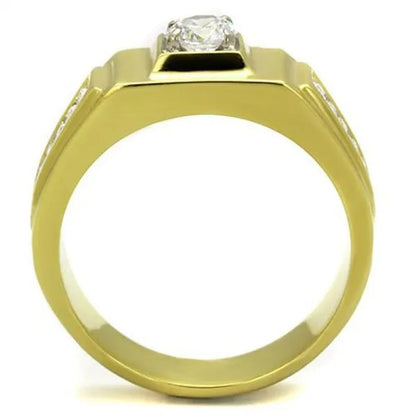 Men'S 1.18 Ct Faux Diamond Stainless Steel 14K Gold Ion Plated Ring Sizes 8-13