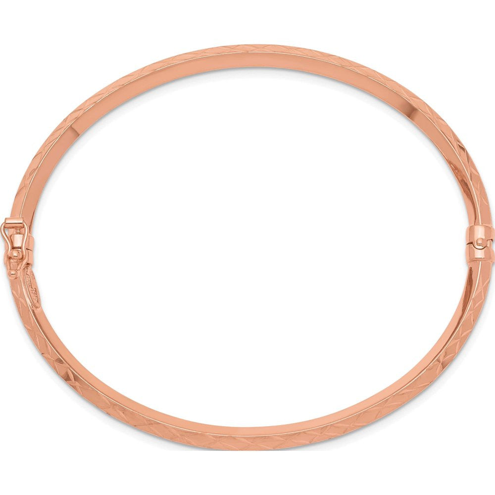 14K Rose Gold Polished Diamond-Cut Hinged Bangle Bracelet (7 X 3.25) Made in Ita