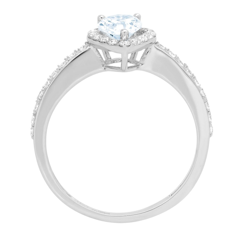 0.8Ct Pear Cut - Solitaire with Accents - Simulated Blue Diamond - 14K White Gol