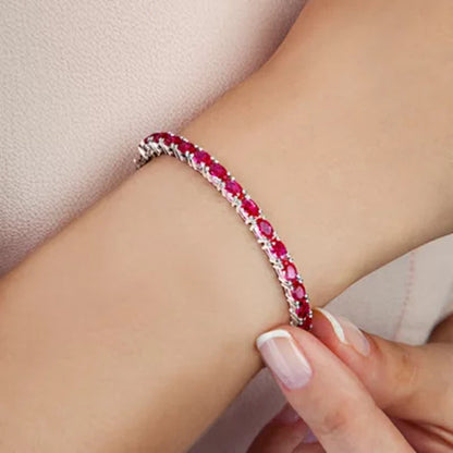 Created Ruby Bangle Bracelet in Sterling Silver