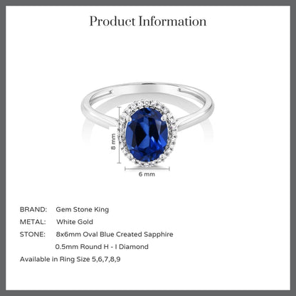 10K White Gold Blue Created Sapphire and Diamond Women Engagement Ring (1.60 Ct