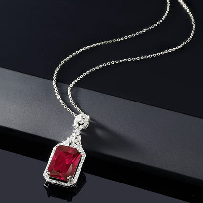 925 Sterling Silver Red Created Ruby Pendant Necklace for Women (5.60 Cttw, Emer