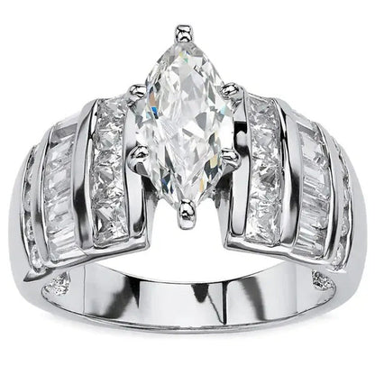 Trendy Claw Setting Marquise Diamond 925 Sterling Silver Zircon Ring for Women E
