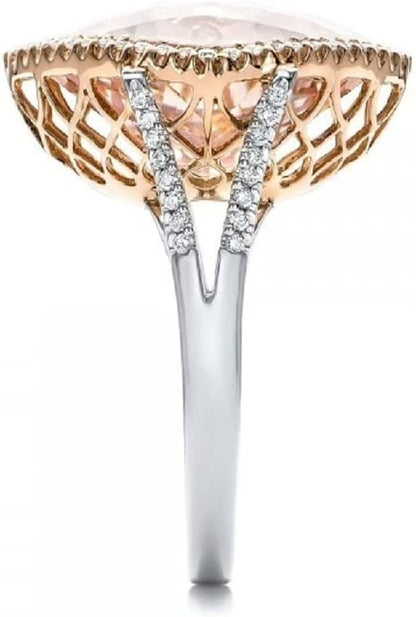 YI Pink Diamond Rings for Women Girlfriend Girls Champagne Hollow Luxurious Eleg