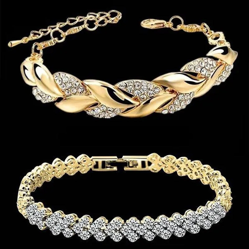 Luxury Fashion Women'S Creative Crystal Bracelet Golden Leaf Bracelet Zircon Bra