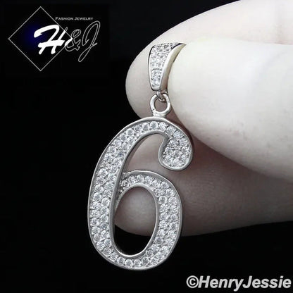 MEN 925 STERLING SILVER LAB DIAMOND ICED BLING NUMBER "0" to "9" PENDANT*SP179