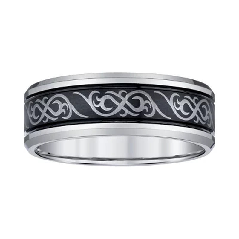 Men'S 9Mm Black and Grey Tungsten Band