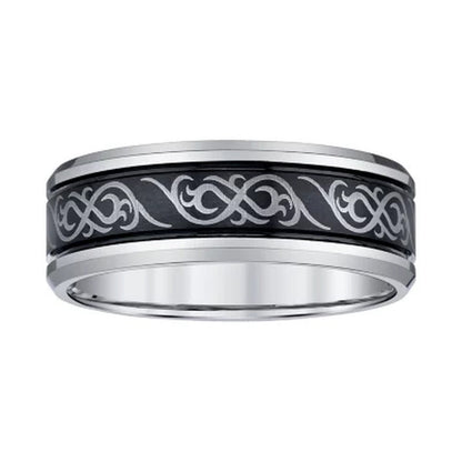 Men'S 9Mm Black and Grey Tungsten Band