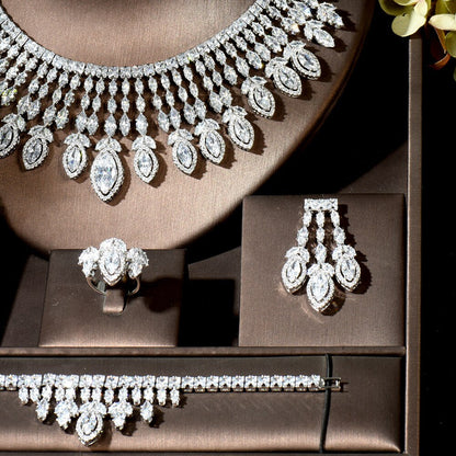 Luxury White Gold Color AAA Cubic Zircon Statement Jewelry Sets Earring