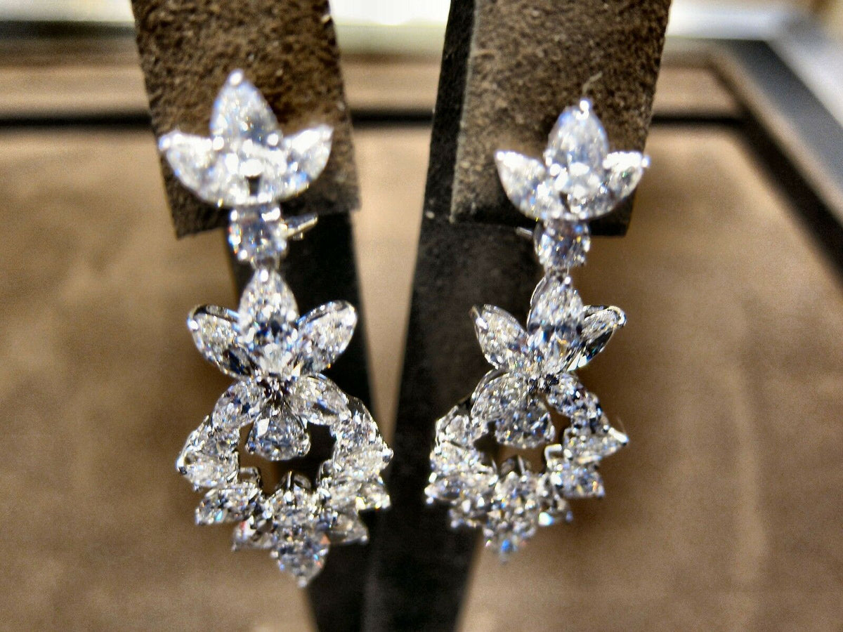 DIAMOND 14 PEAR SHAPE 18 MARQUISE SHAPE 8 ROUND BRILLIANT SHAPE DANGLE EARRING