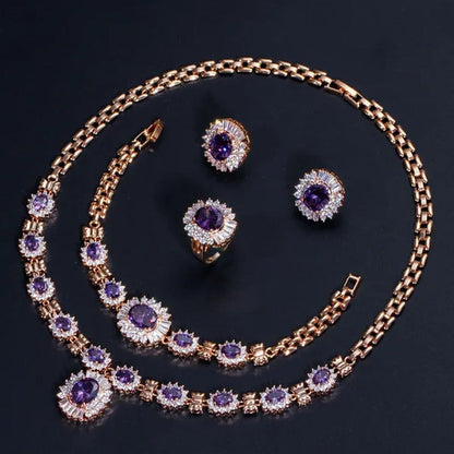 CANDICE Dubai Ruby Wedding 4 Pieces Set Elegant Red Zirconia Paved Yellow Gold P