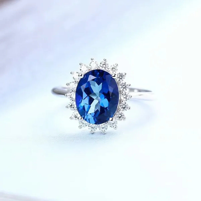 Exquisite Luxury Silver Plated Blue Cubic Zirconia Ring Engagement Wedding Band