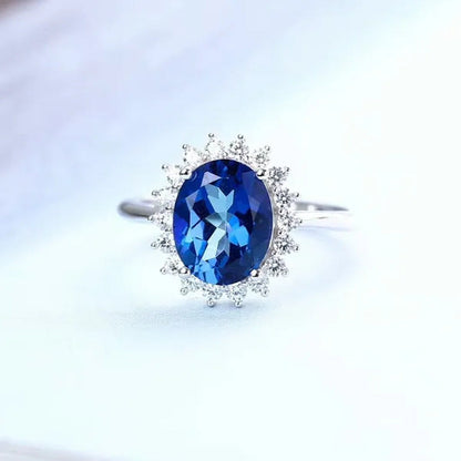 Exquisite Luxury Silver Plated Blue Cubic Zirconia Ring Engagement Wedding Band