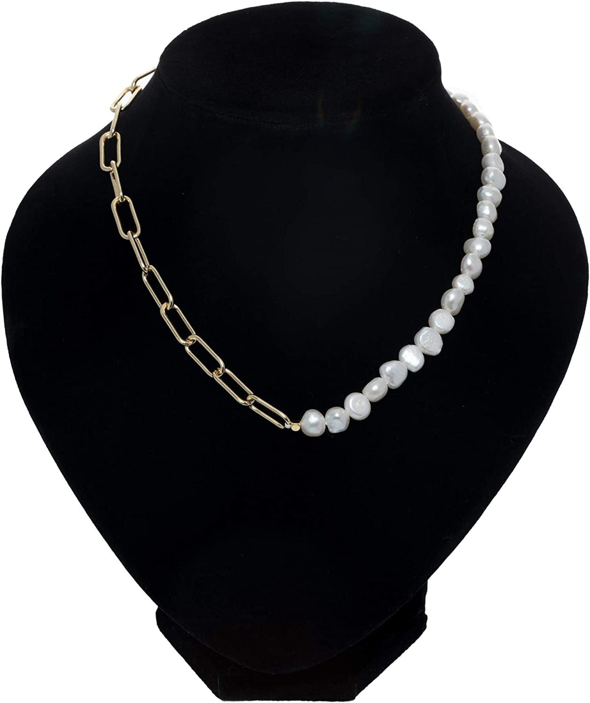 Paper Clip Pearl Necklace Vintage Chunky Link Chain Baroque Cultured Pearls 18K