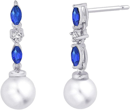 Cultured Freshwater Pearl and 1/20 Ct. Diamond with 1/2 Ct. Sapphire Earrings in