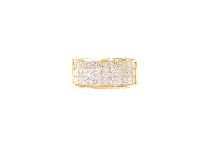 3 ROW PRINCESS CUT TOP ONLY DIAMOND BAND 30 STONES INVISIBLE SET DIAMOND BAND