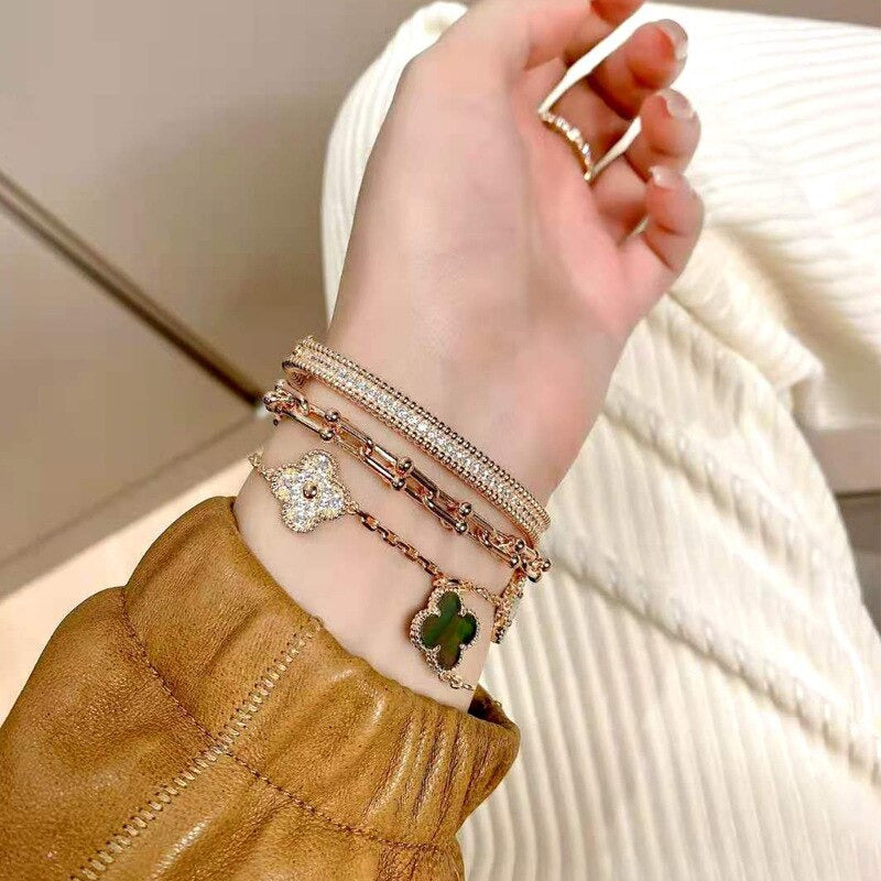 100% 925 Sterling Silver Simulated Moissanite Diamond Charm Bracelets Bangle