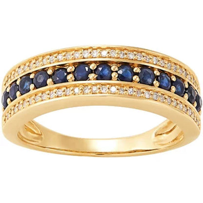 Blue Sapphire and Diamond Band Ring in 14K Yellow Gold