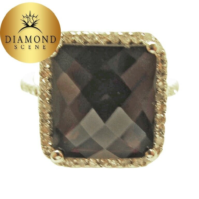 GARNET CUT-CORNERED RECTANGULAR MULTIFACETED DIAMOND RING GARNET DIAMOND RING