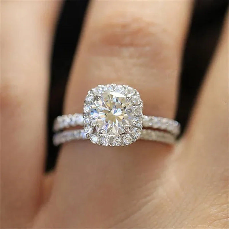 Exquisite Silver Plated round Cut White Sapphire Diamond Promise Rings Courtship